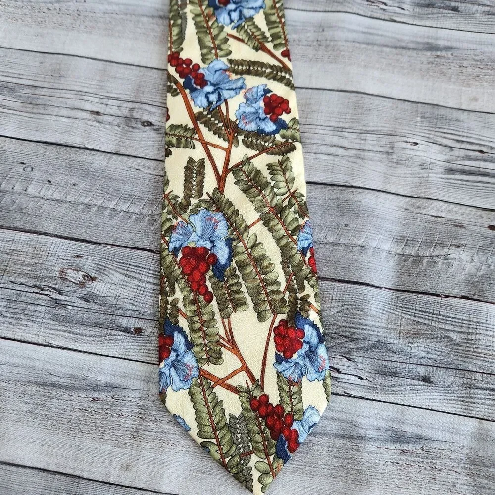 Tango Max Raab Floral Botanical Silk Tie Vintage Designer Multi-Color Men's Tie